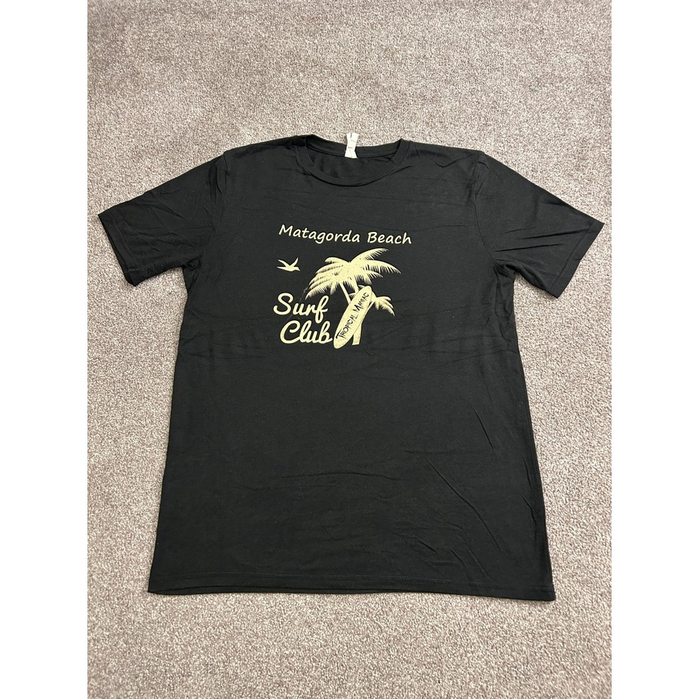 B&W Matagorda Beach Surf Club T-Shirt Mens LG Black Excellent Tri-Blend Graphic